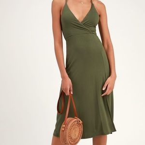 Lulus Cannon Olive Green Backless Midi Dress
